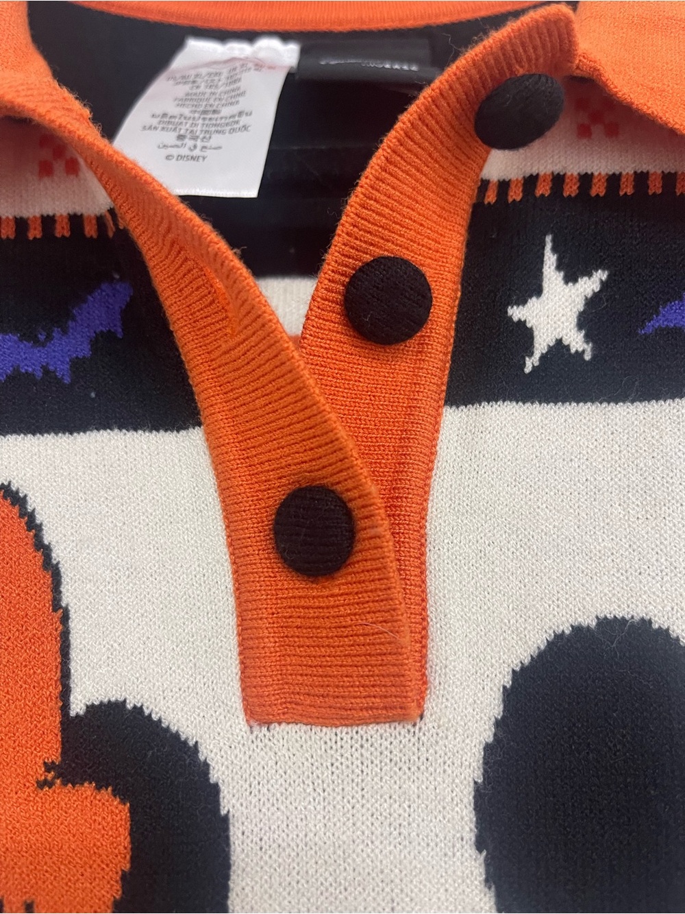 Disney Halloween Women’s Orange & Cream Minnie & Mickey Polo Sweater Top - Picture 3 of 6
